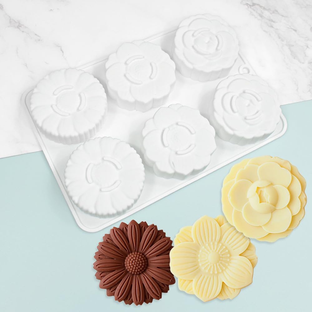 Çiçek Desenli Mooncake Kek Silikon Çikolata Sabun Kek Kalıbı