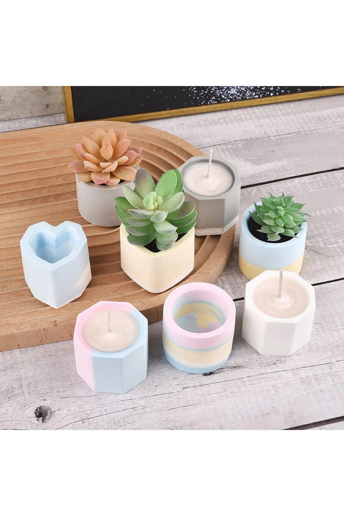 Epoksi Yuvarlak Ortası Boş Beton Saksı Dekoratif Mumluk Taş Kalıbı Silikon