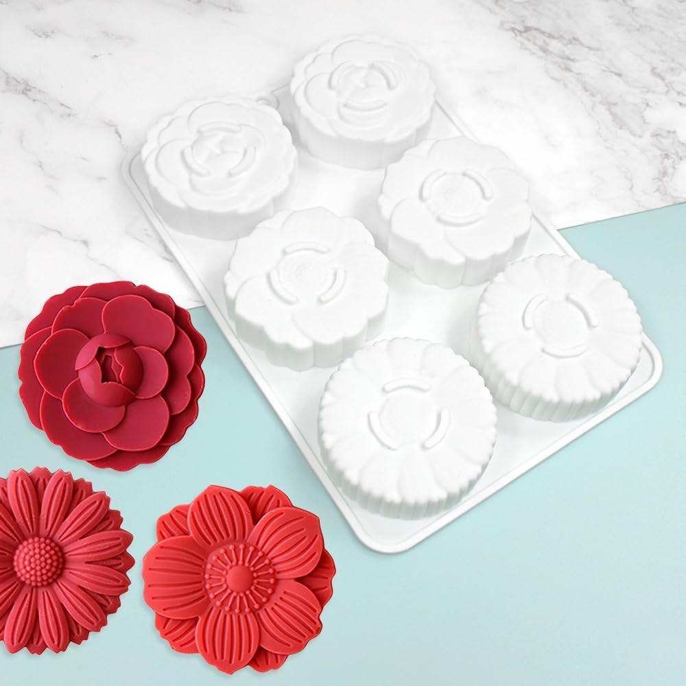 Çiçek Desenli Mooncake Kek Silikon Çikolata Sabun Kek Kalıbı