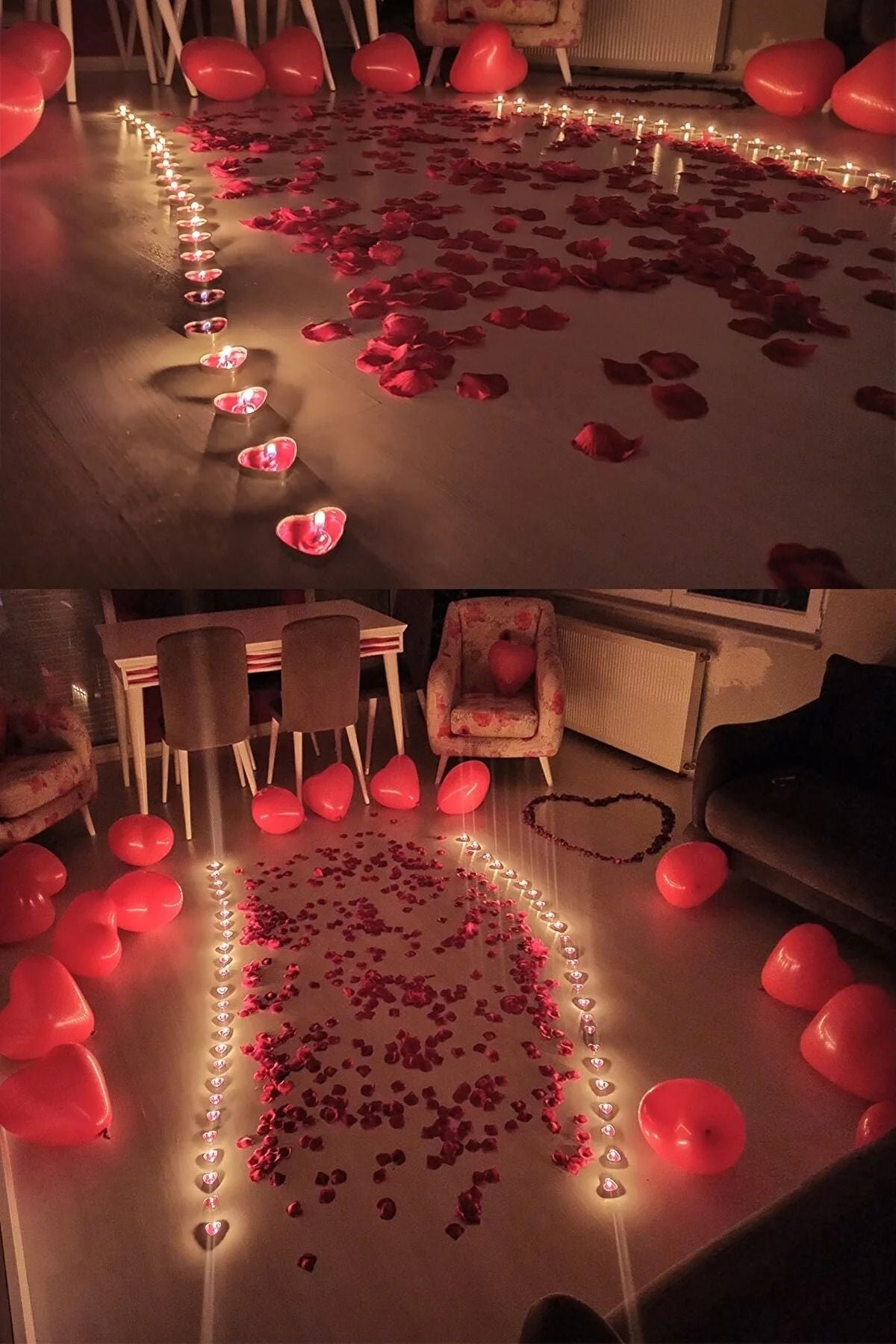 Kalp Mum, Love Ve Kalp Balon, Gül Yaprağı ,Tealight Mum Süsleme, Sevgililer Günü Seti