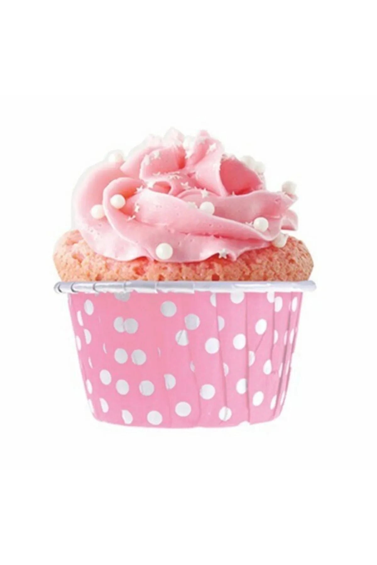 Muffin Cupcake Kek Kalıbı Kapsülü Pembe Renk Beyaz Puantiyeli Özel Pet Kapsül 20'li