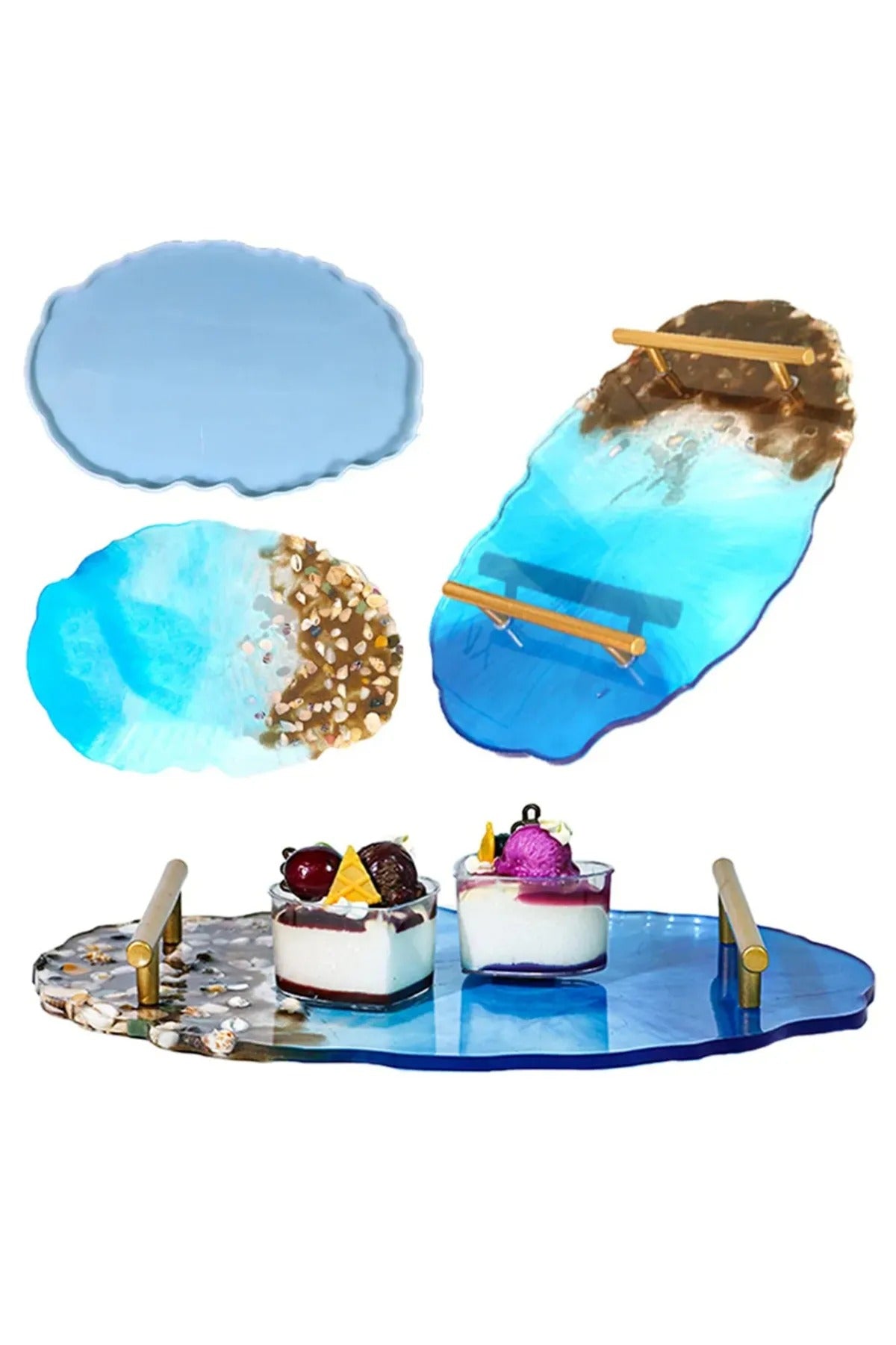 Epoksi Oval Dalgalı Tepsi Silikon Kalıbı (34x24cm)