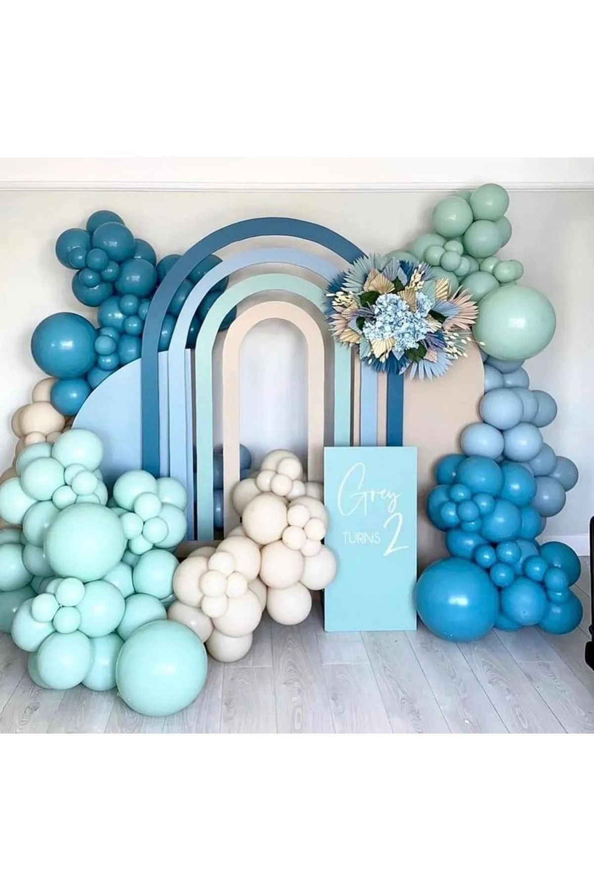 Retro Derin Okyanus Yeşili Fırtına Mavisi Balon Doğum Günü Set Balon Zinciri