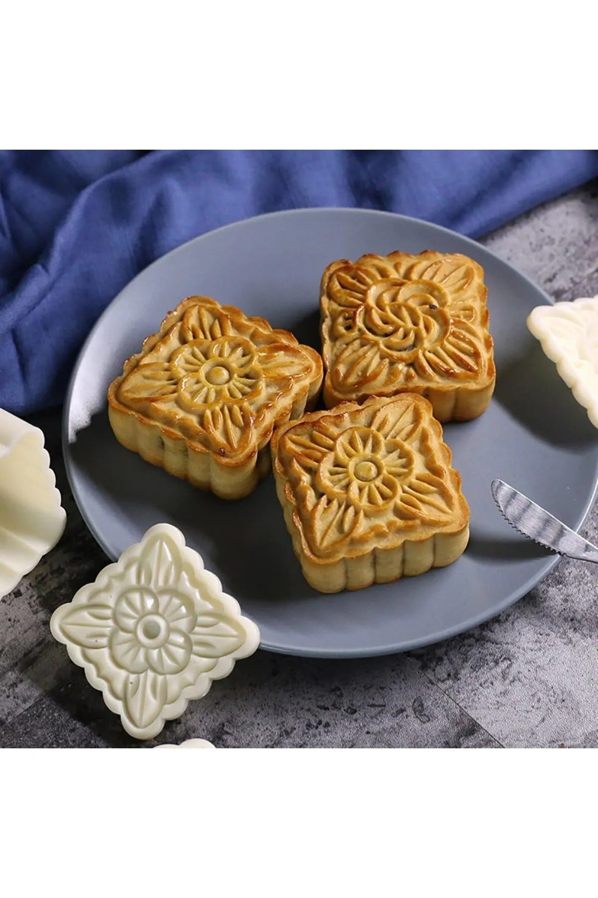 Kare Mooncake Basmalı 4 Lü Kopat Set Kurabiye Kek  Kalıbı