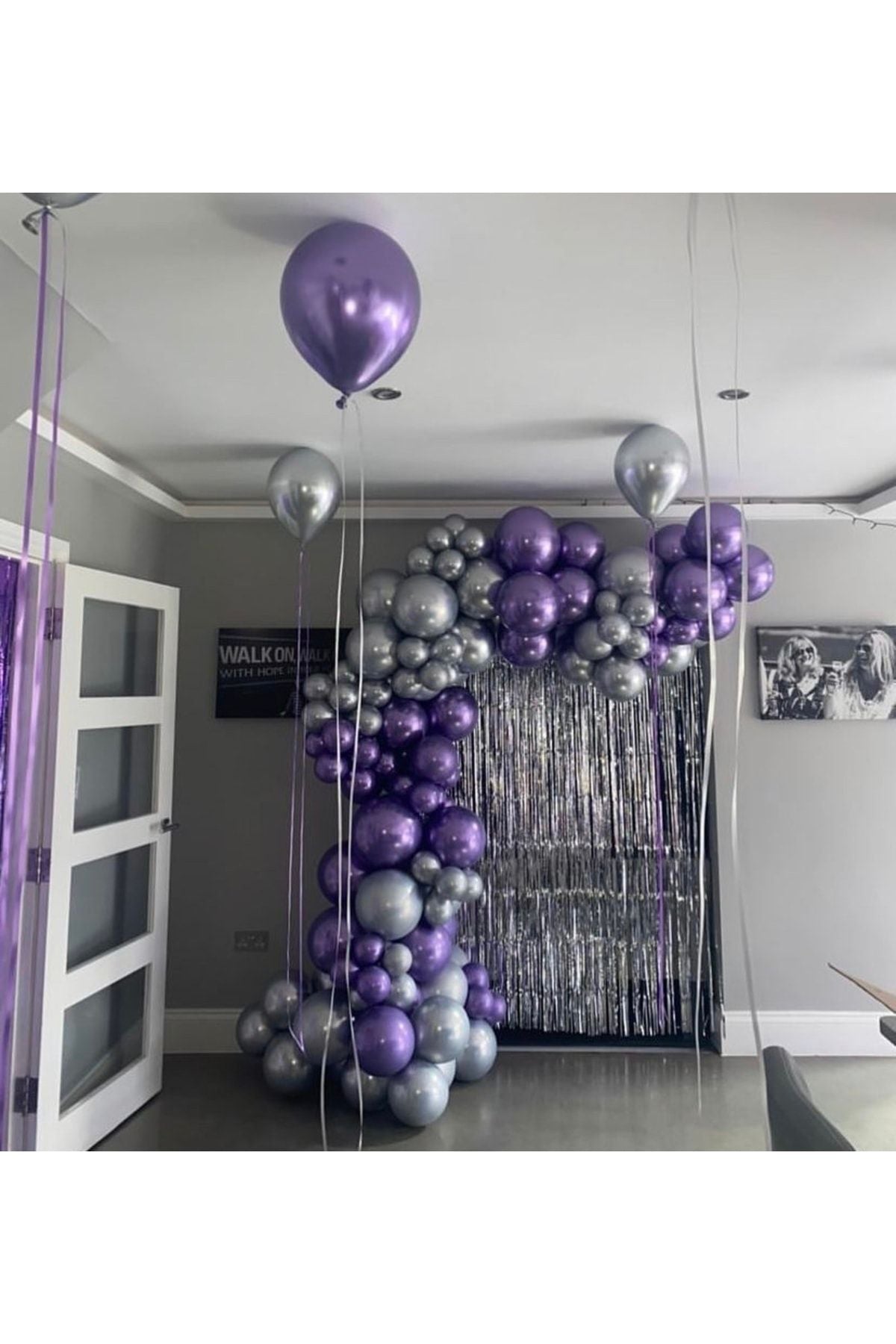 Mor Lila Gümüş Krom Balon Zinciri