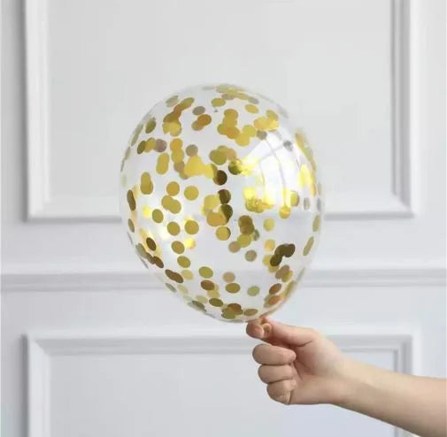 Gold Konfetili Şeffaf Balon 12 Adet