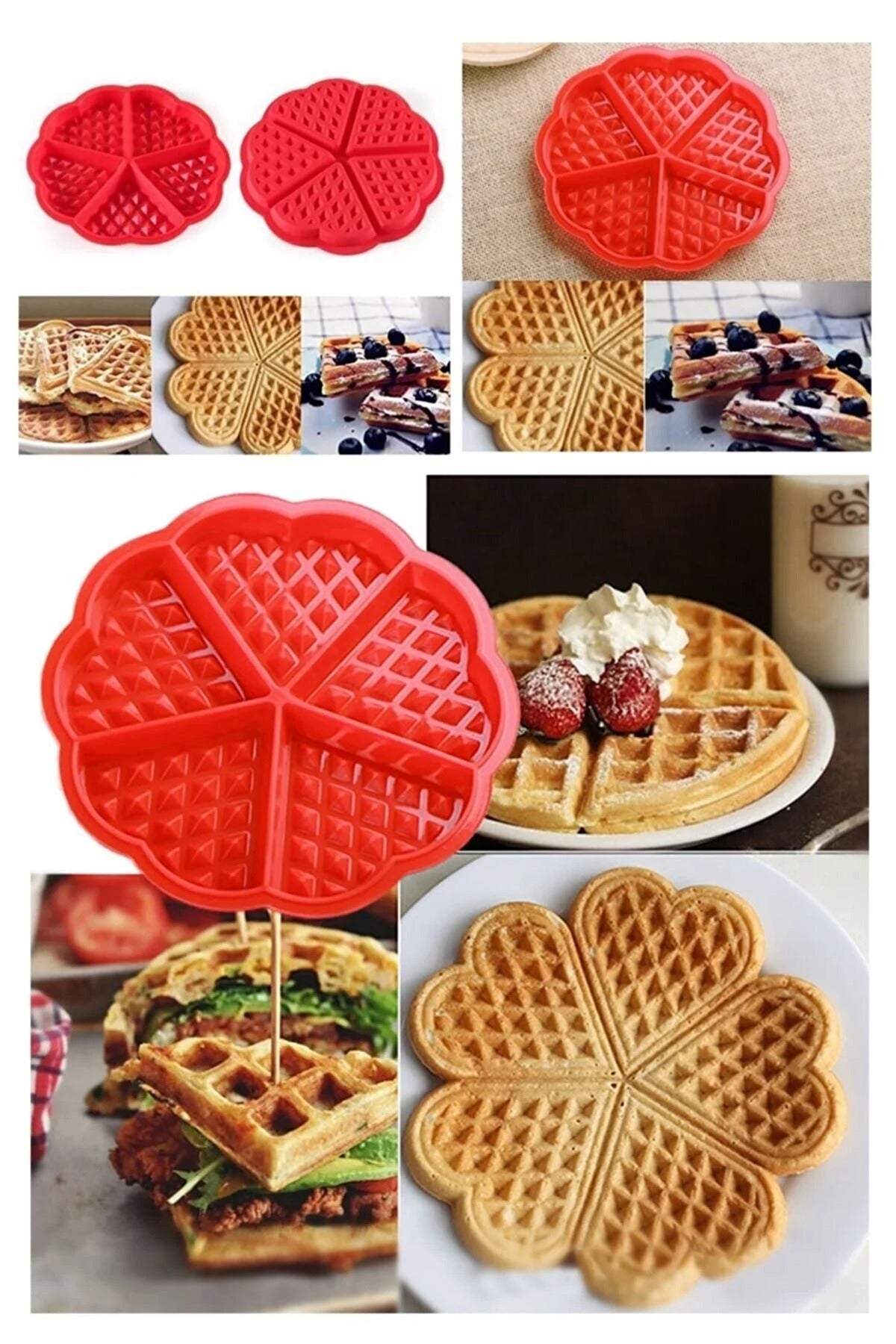 Silikon Kalp Desenli Kek Çikolata Waffle Kalıbı