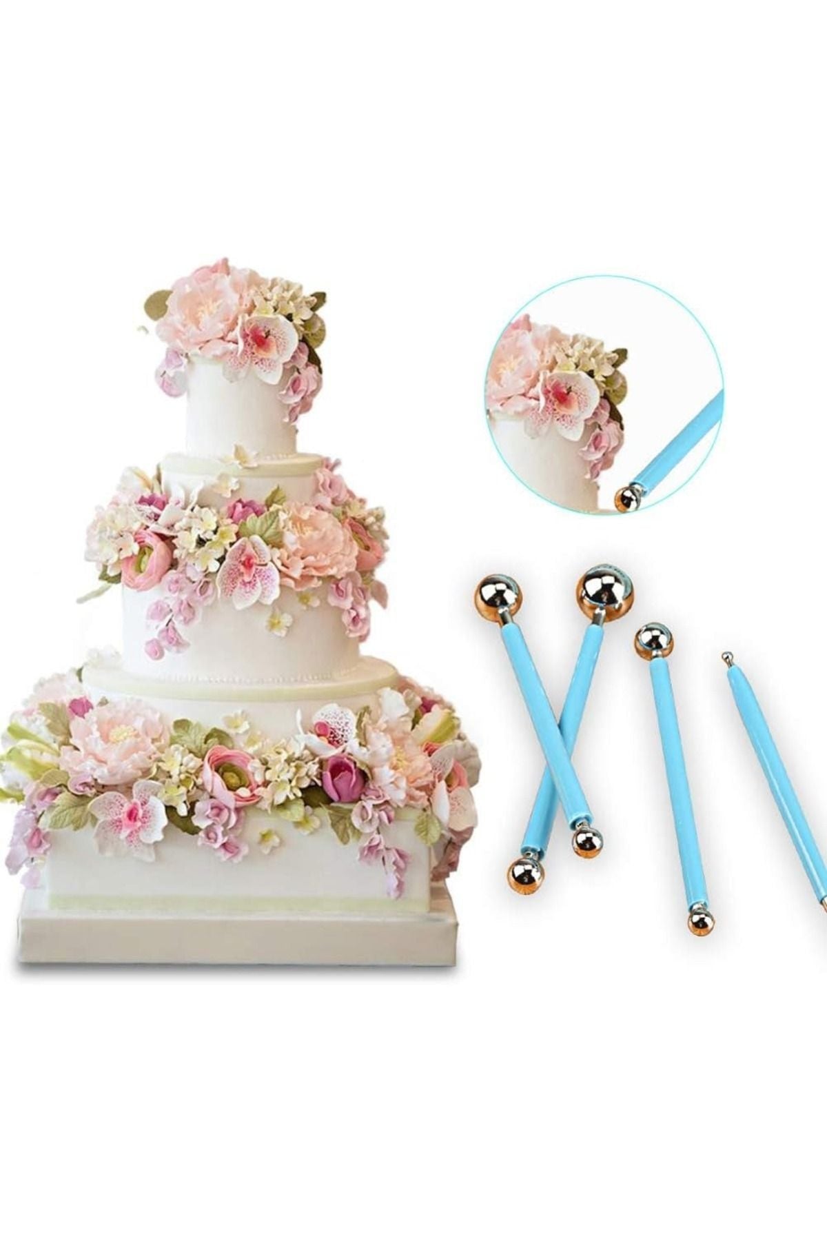 Marzipan Seti Metal 4lü Şeker Hamuru Şekillendirme Göz Modelleme Pasta Figür Çiçek Yapma Seti