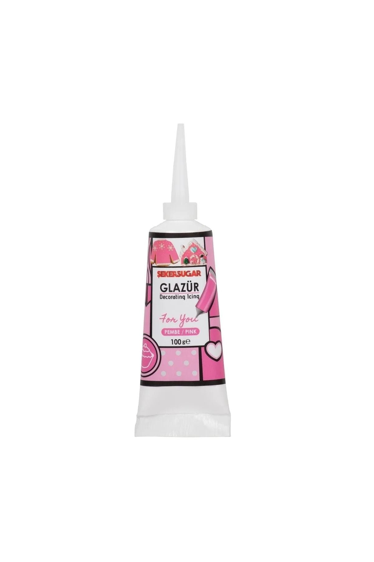 ŞEKER & SUGAR Süsleme Glazürü Pembe Renk 100 Gr