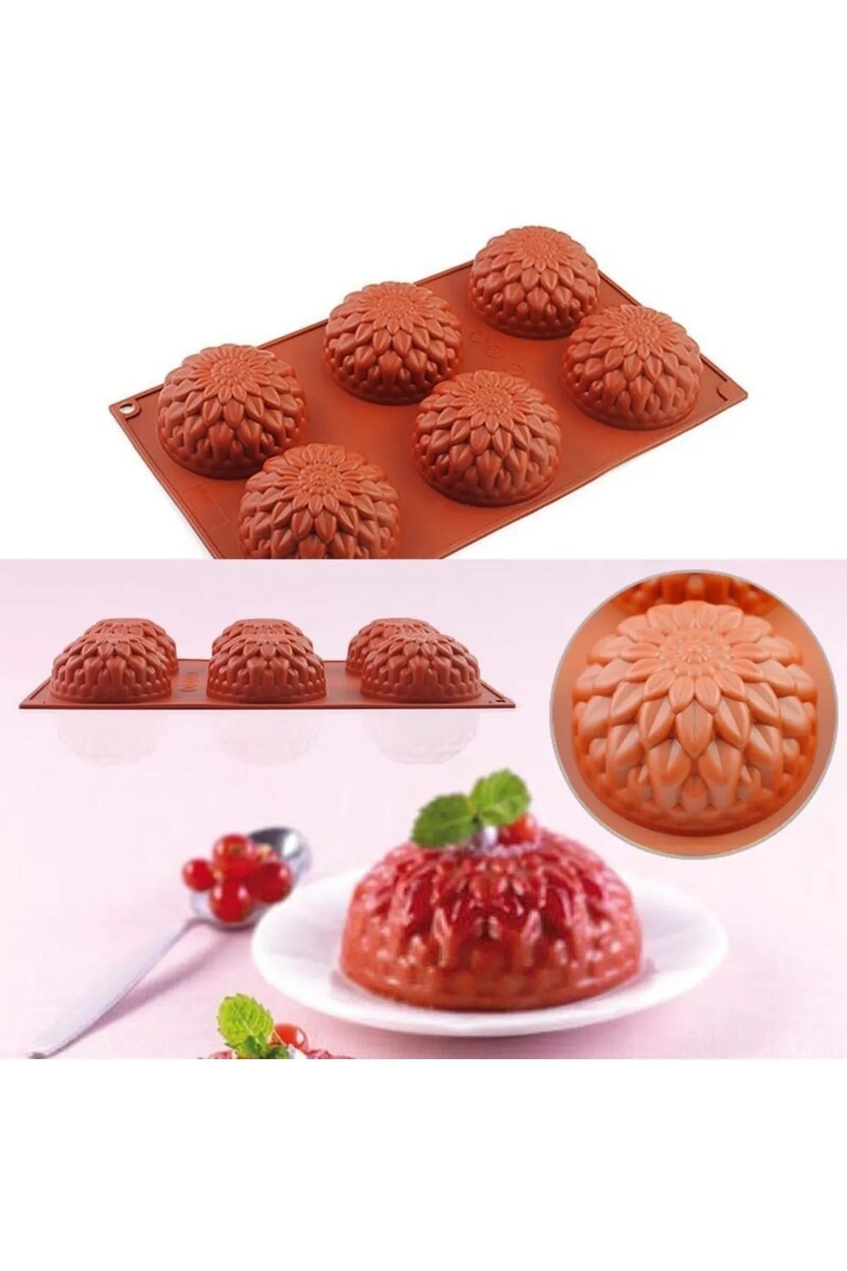 Silikon Kubbe Çiçek Papatya Desenli Çikolata Kek Kalıbı