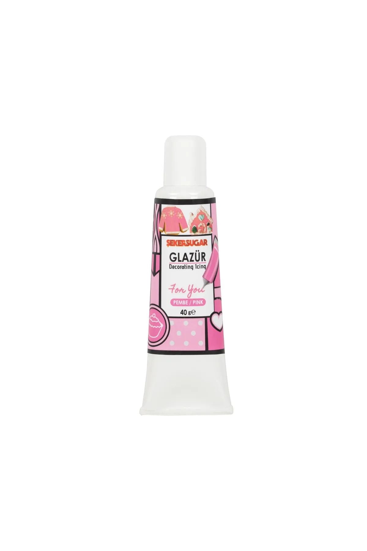 ŞEKER & SUGAR Süsleme Glazürü Pembe Renk 40 Gr