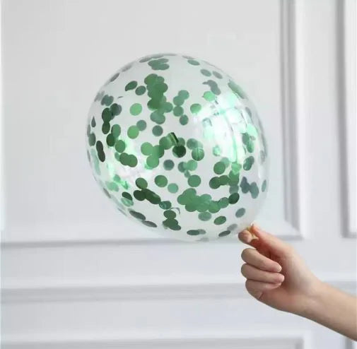 Yeşil Konfetili Şeffaf Balon 10 Adet