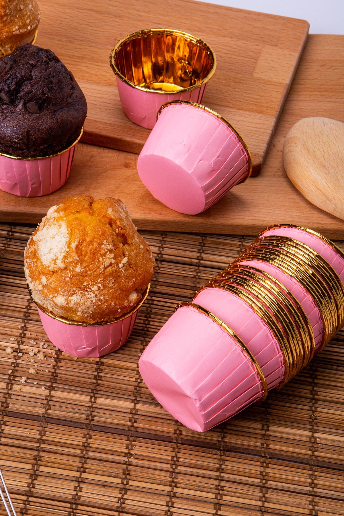 Muffin Cupcake Kalıbı İçi Gold Pembe Renk 25 Adet
