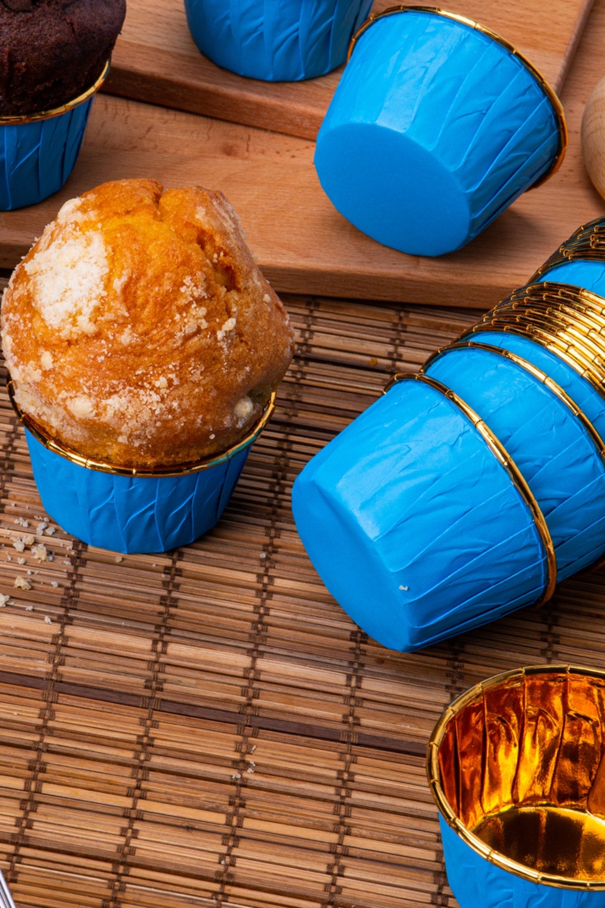 Muffin Cupcake Kalıbı İçi Gold Mavi Renk 25 Adet