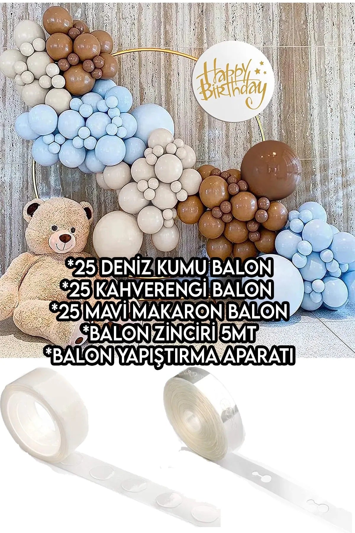 Deniz Kumu Balon Seti Pastel Soft Balon Zinciri 1 Yaş 75'li