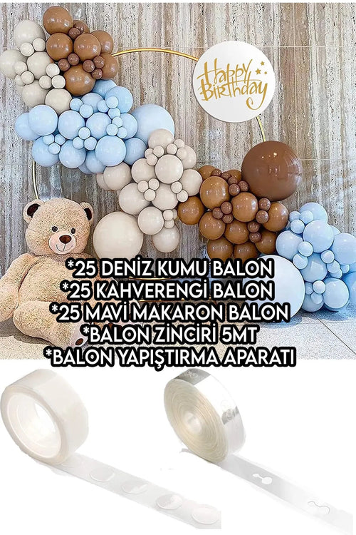 Deniz Kumu Balon Seti Pastel Soft Balon Zinciri 1 Yaş 75'li