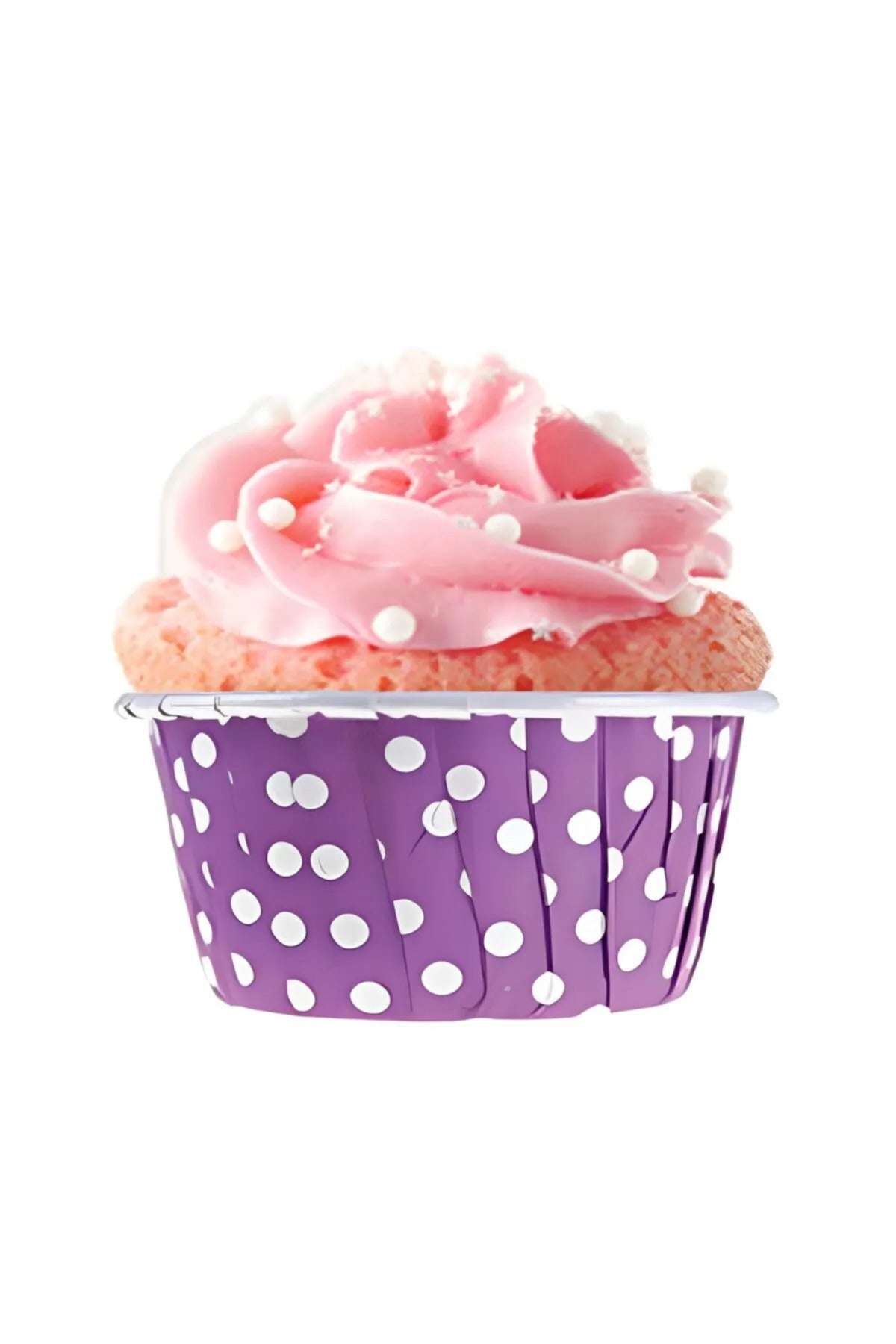 Muffin Cupcake Kek Kalıbı Kapsülü Mor Renk Beyaz Puantiyeli Özel Pet Kapsül 20'li