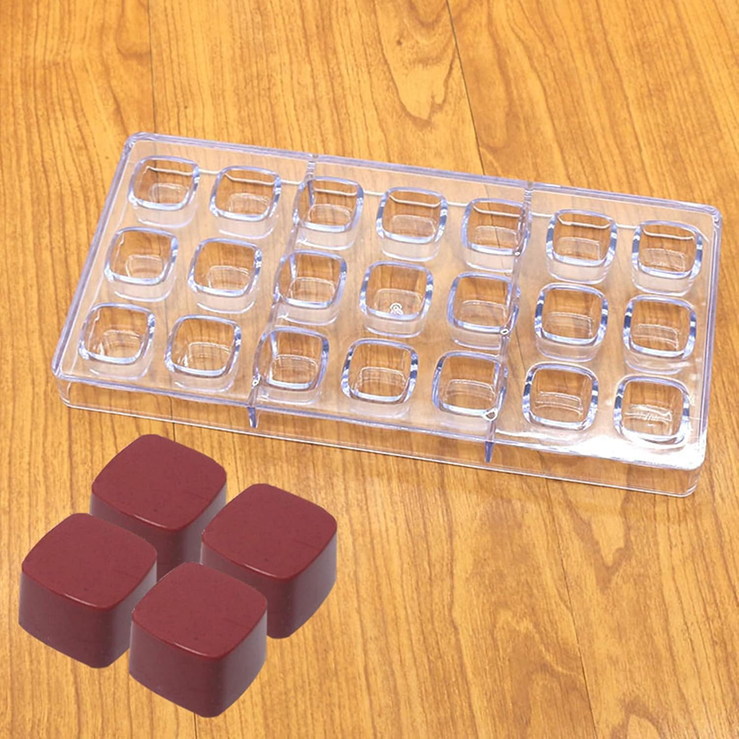 Polikarbon Kare Çiçekli Desenli Çikolata Kalıbı