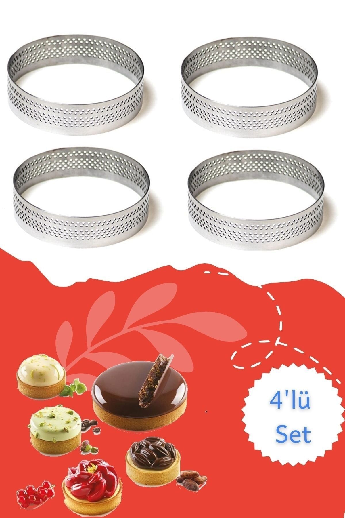 Yuvarlak Delikli Tart Kalıbı - 4'lü Set - 8x8 Cm