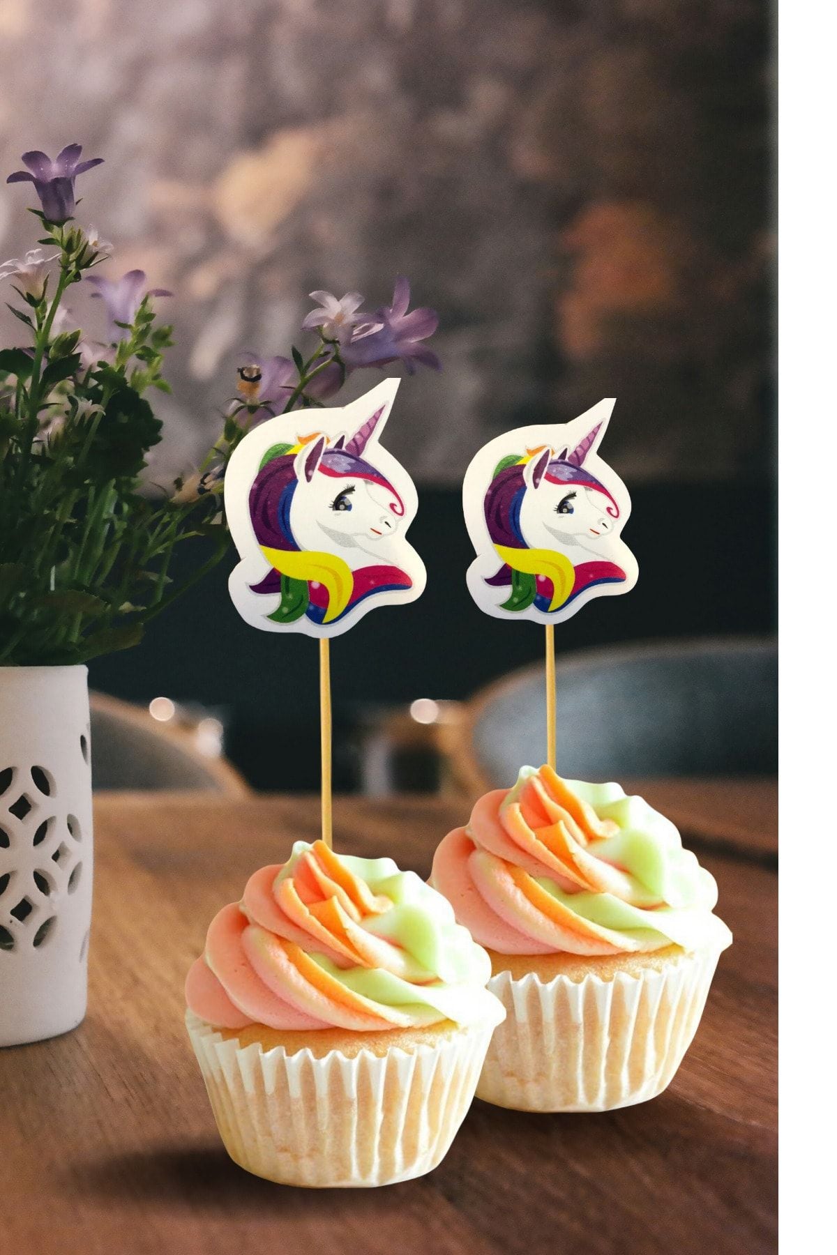Unicorn Karakterli Kürdan 10 Adet 9 cm Cupcuke Muffin Kürdan