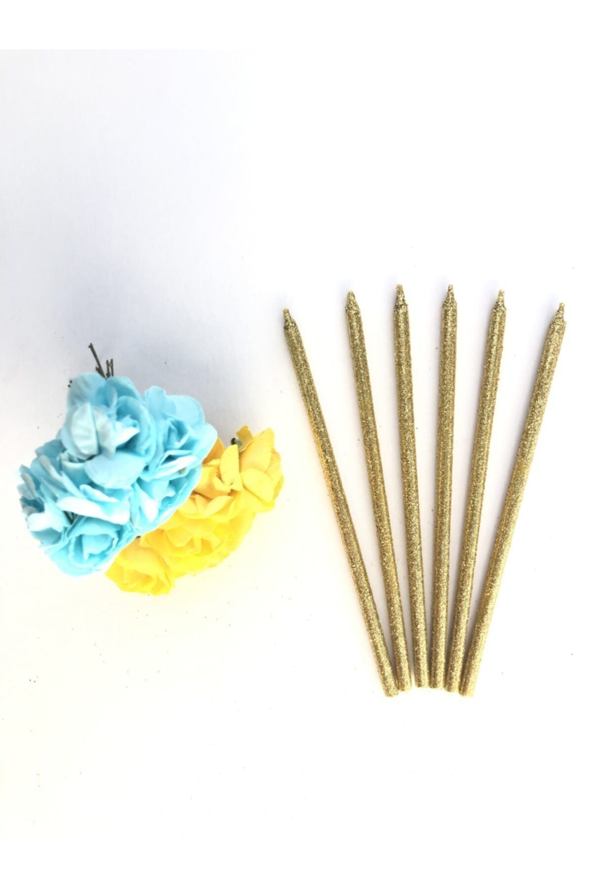 Gold Renkli 14 Cm Simli Mum