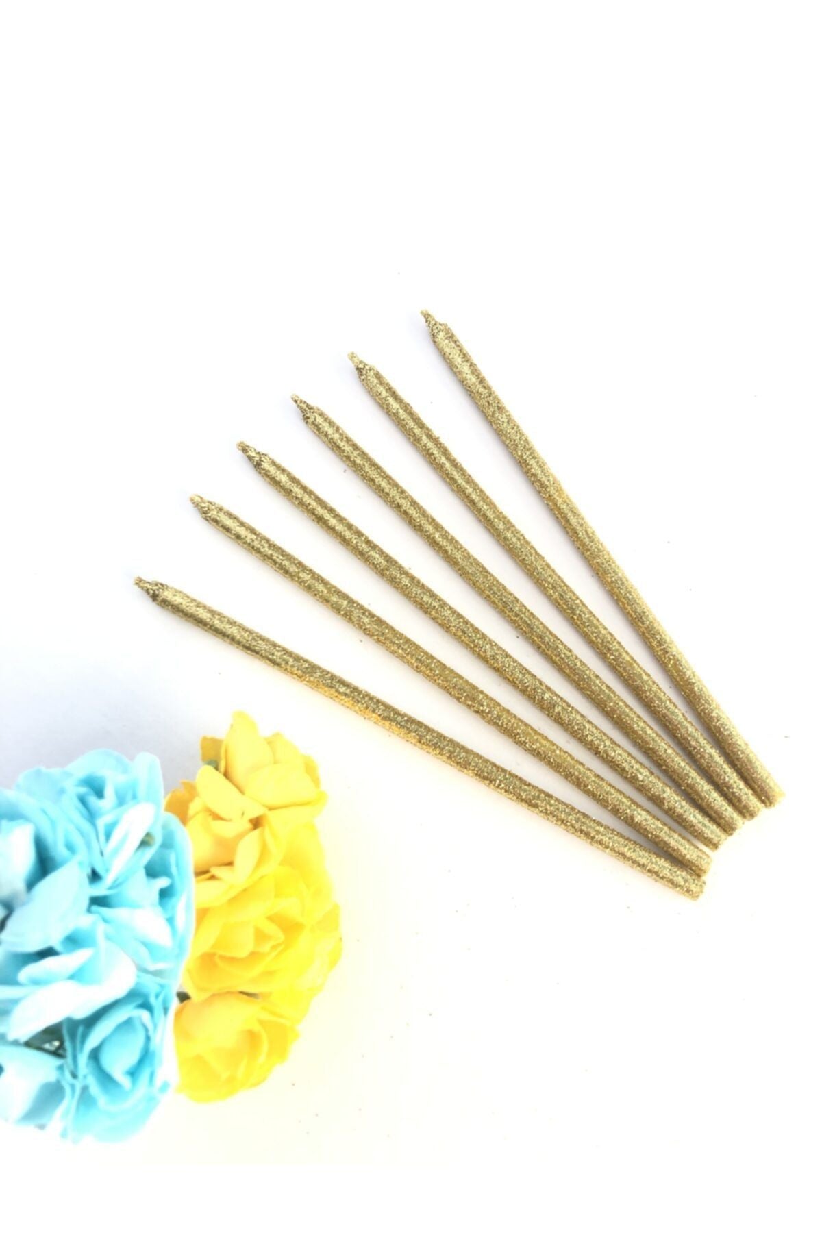 Gold Renkli 14 Cm Simli Mum