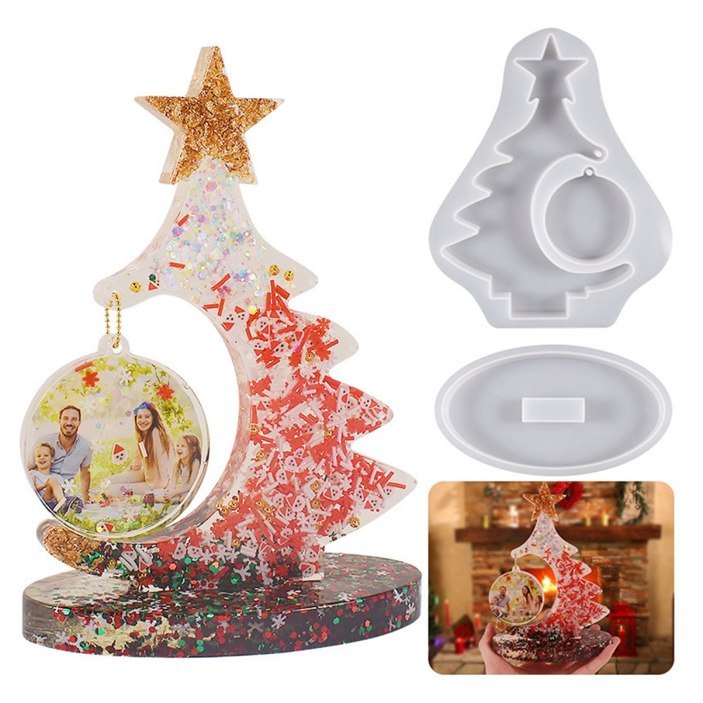 Epoksi Reçine Silikon Yılbaşı Noel Çam Ağacı Desen Fotoğraf Çerçevesi Dekoratif Resimlik Kalıbı