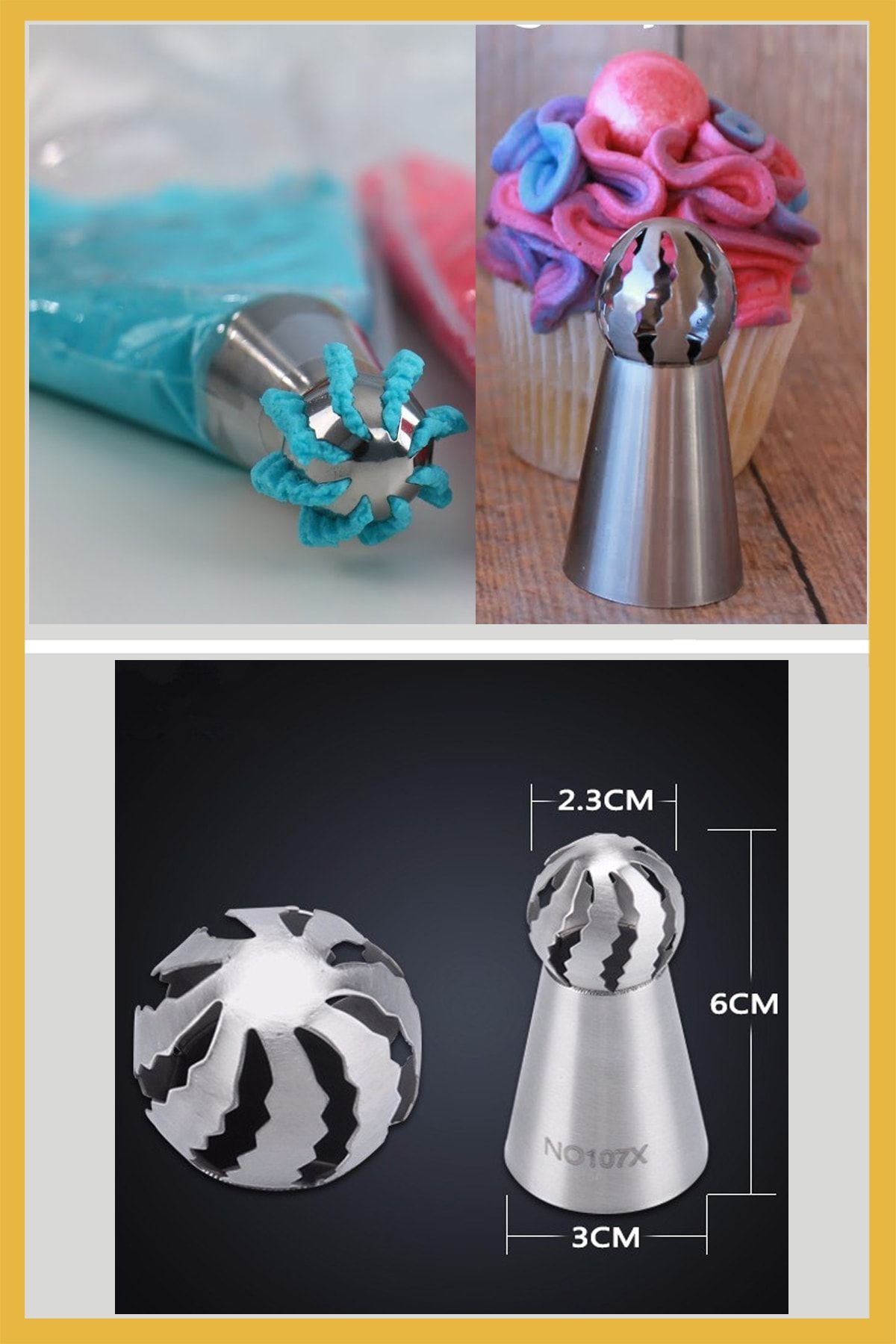 Paslanmaz Çelik Krema Sıkma Torbası Ucu ( Russian Ball Piping Tips) 1 Adet + 2 Adet Sıkma Torbası