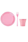 Pembe Plastik Tabak Bardak Çatal Set 25 Kişilik