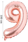 Folyo Balon 9 Rakamı Helyum Balon 100 Cm Rose Renk