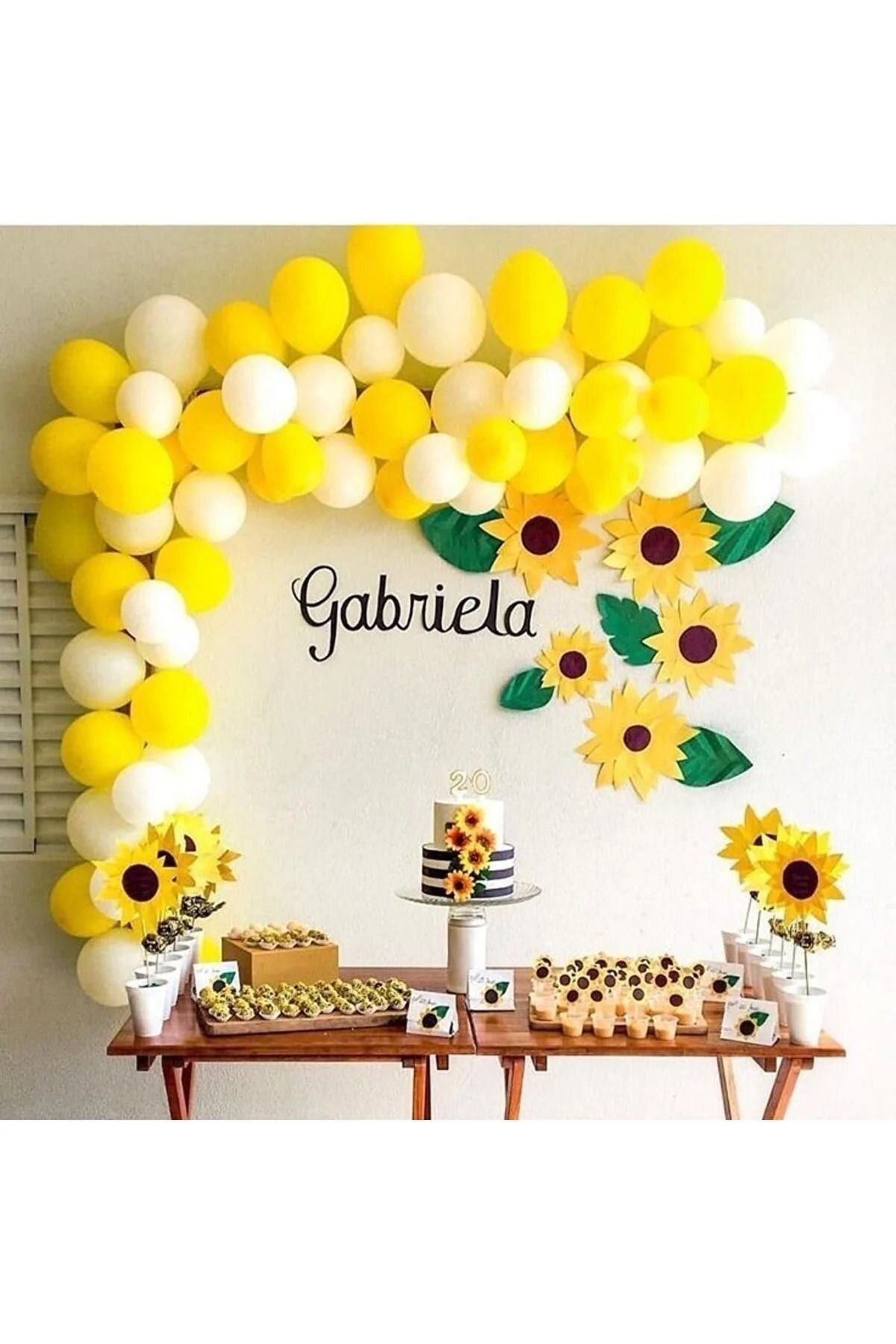 Sarı Beyaz Balon Papatya Limon Ananas Doğum Günü Balon Zincir
