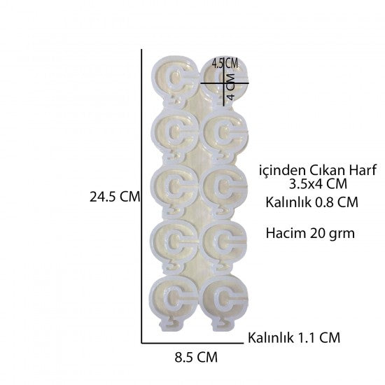 Epoksi Çoklu Silikon Kalıp Ç Harfi ( Düz)  Anahtarlık Reçine Seri Döküm Kalıbı 4 CM 10 Lu