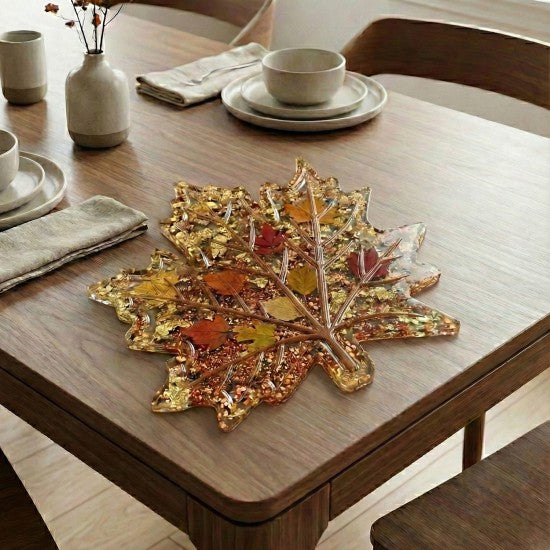 Epoksi Damar Detaylı Çınar Yaprağı Bardak Altlığı Kalıbı 13 CM