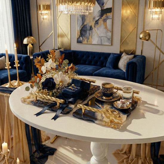 Epoksi Dikdörtgen Dalgalı Söz ve Nişan Tepsi Kalıbı Seti 2 Li