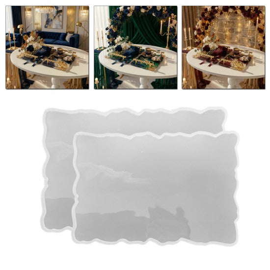 Epoksi Dikdörtgen Dalgalı Söz ve Nişan Tepsi Kalıbı Seti 2 Li