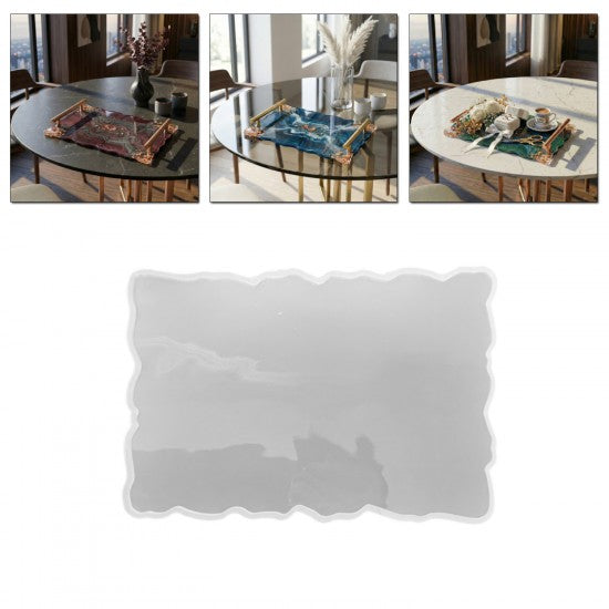 Epoksi Dikdörtgen Dalgalı Söz ve Nişan Tepsisi Kalıbı 26.5x17 CM