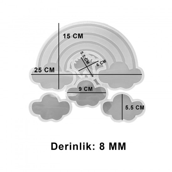 Epoksi Gökkuşağı Ve Bulutlu Baby Shower Dekorasyon Kalıbı