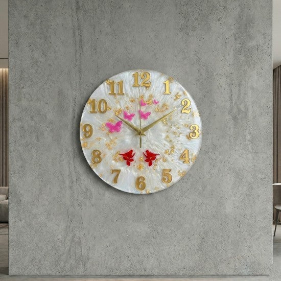 Epoksi Kelebek ve Kuş Desenli Rakamlı Saat Kalıbı 30 CM