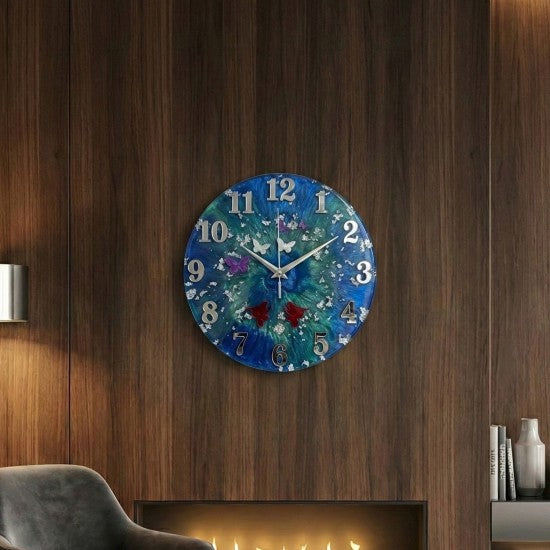 Epoksi Kelebek ve Kuş Desenli Rakamlı Saat Kalıbı 30 CM