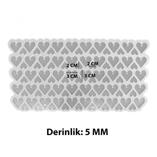 Epoksi Silikon Kalıp Çoklu Kalp Delikli Anahtarlık Kolye Kalıbı Küçük Boy 3 CM 50 Li