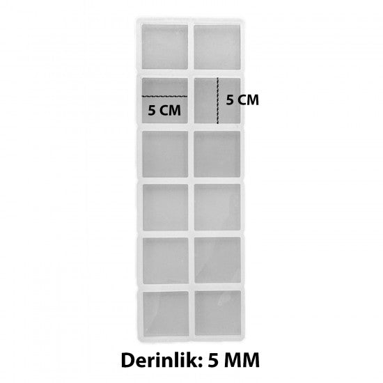 Epoksi Silikon Kalıp Kare Anahtarlık Kalıbı 5 CM 10 Lu