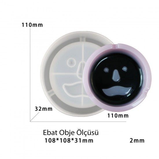 Epoksi Silikon Kalıp Küllük Kalıbı Yüzlü Emoji Bıyıklı 11x11 CM