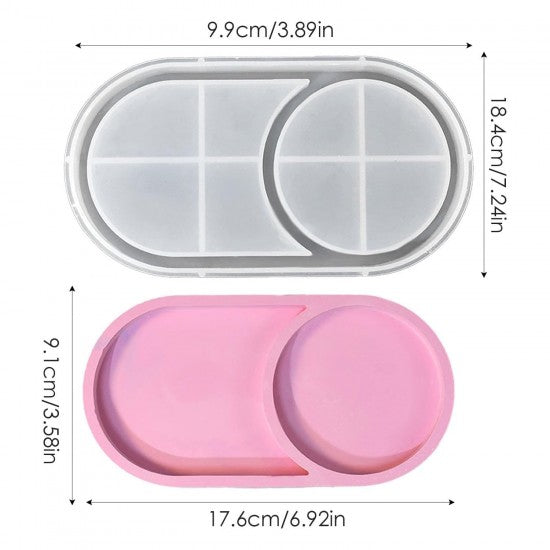 Epoksi Silikon Kalıp Oval Mini Tepsi Yuvarlak Bölmeli 18.4X9.9 CM