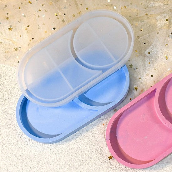 Epoksi Silikon Kalıp Oval Mini Tepsi Yuvarlak Bölmeli 18.4X9.9 CM