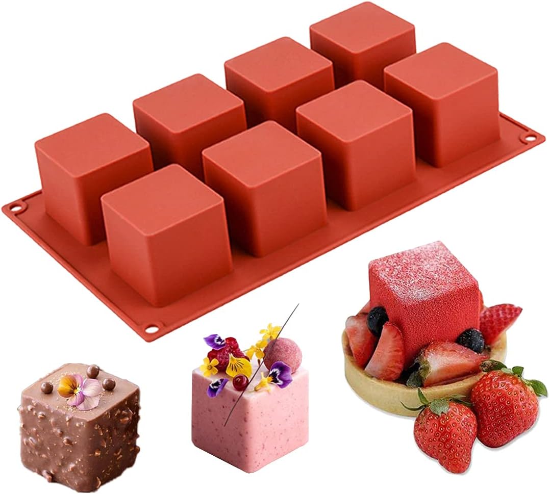 Kare Silikon Kalıp 8’li  – 3D Küp Kek & Mousse Pasta Kalıbı