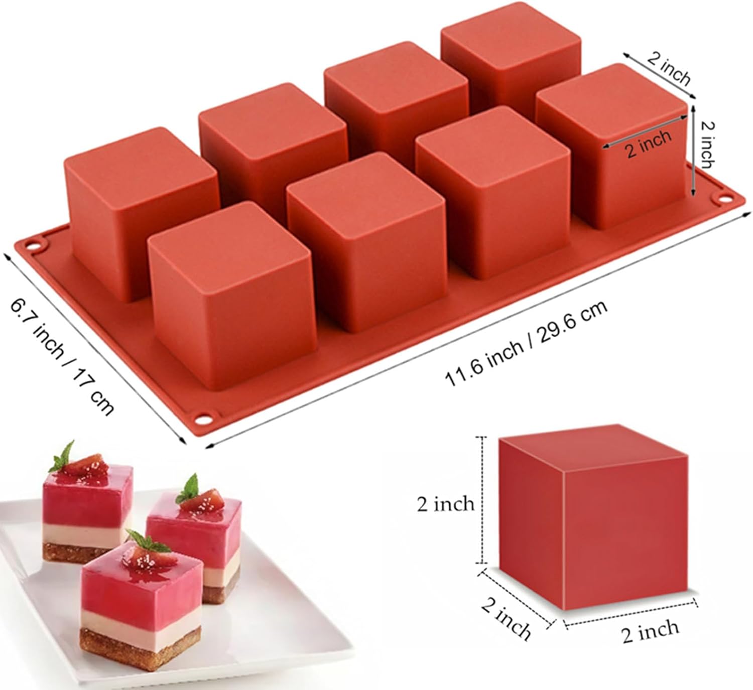 Kare Silikon Kalıp 8’li  – 3D Küp Kek & Mousse Pasta Kalıbı