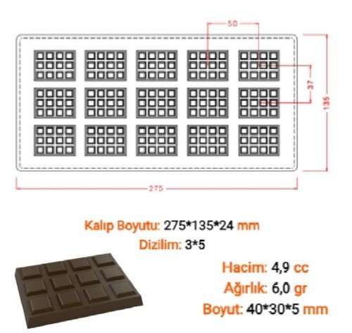 Polikarbon Çikolata Kalıbı Mini Tablet 15 li | Profesyonel Polikarbon Çikolata Kalıbı